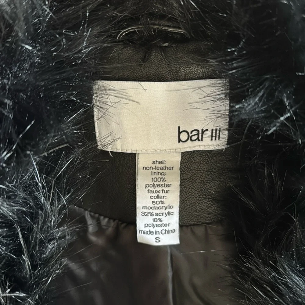 Bar III Black Vegan Leather Jacket with Faux Fur Collar and Studs - Picture 2 of 6